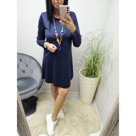 Csinos A vonalú ruha ajándék nyaklánccal ( sötétkék)