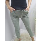 Nagyon csinos derekán gumírozott megkötős gyűrt hatású nadrág (khaki)