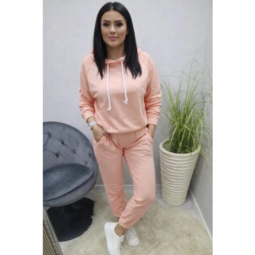   Csinos kétrészes szabadidő szett kapucnis felsőrésszel (barack)