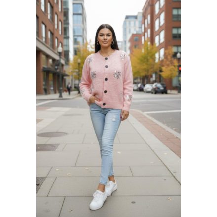 Csinos flitteres díszítésű gombos kardigán(rózsaszín)