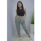 Lenvászon zsebénél csipke szegélyes nadrág övvel (khaki)