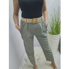 Lenvászon zsebénél csipke szegélyes nadrág övvel (khaki)