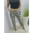 Lenvászon zsebénél csipke szegélyes nadrág övvel (khaki)