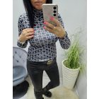 Csinos garbós nyakú mintás jégselyem felső (2)