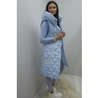 Csinos kapucnis hosszított fazonú cipzáras steppelt mellény (babakék)