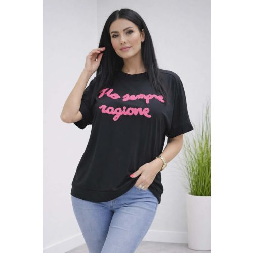 Csinos feliratos lezser felső (fekete)