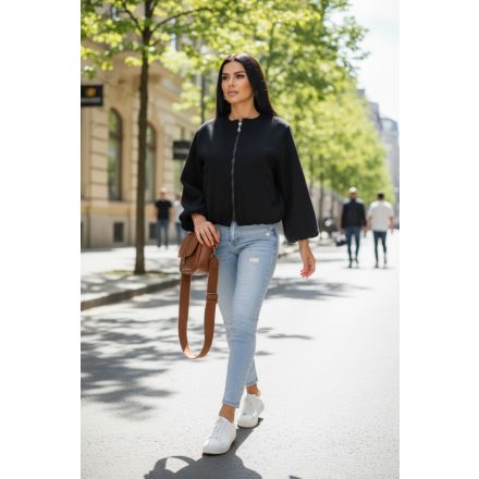 Csinos bomber jellegű szövet dzseki (fekete)