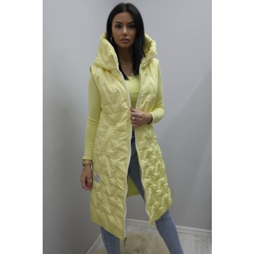   Csinos kapucnis hosszított fazonú cipzáras steppelt mellény (napsárga)