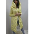 Csinos kapucnis hosszított fazonú cipzáras steppelt mellény (napsárga)