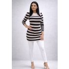 Finoman bordázott csíkos kötött ruha (bézs-fekete)