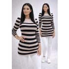 Finoman bordázott csíkos kötött ruha (bézs-fekete)