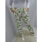 Színes levélmintás gumírozott derekú kényelmes lezser nadrág (zöld-mintás)