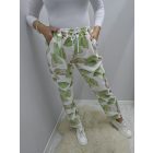 Színes levélmintás gumírozott derekú kényelmes lezser nadrág (zöld-mintás)