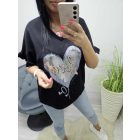 Ujján fodros lezser mintás felső (fekete)