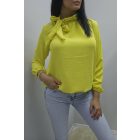 Gyönyörű nyakánál megköthető alján gumírozott blúz (sárga)