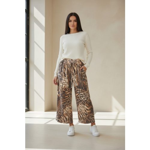 Csinos leopárd mintás gumis derekú bő szárú nadrág 