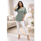 Csinos V kivágott puha anyagú rövid ujjú pulóver (khaki)