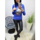 Csinos karácsonyi mintás garbós pulóver(kék)