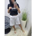 Divatos gumis derekú térdnadrág övvel (fehér)