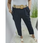 Lenvászon zsebénél csipke szegélyes nadrág övvel (fekete)