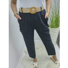 Lenvászon zsebénél csipke szegélyes nadrág övvel (fekete)