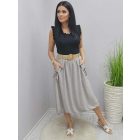 Divatos lenvászon gumis derekú szoknya övvel (bézs)