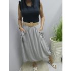 Divatos lenvászon gumis derekú szoknya övvel (bézs)