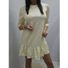 Alján fodros csinos pöttyös tavaszi ruha (sárga)