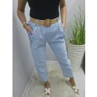 Lenvászon zsebénél csipke szegélyes nadrág övvel (babakék)