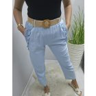 Lenvászon zsebénél csipke szegélyes nadrág övvel (babakék)