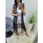 Gyönyörű horgolt hosszú strandmellény (fekete)