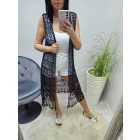 Gyönyörű horgolt hosszú strandmellény (fekete)