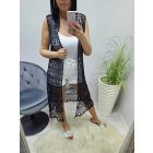 Gyönyörű horgolt hosszú strandmellény (fekete)