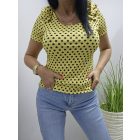 Csinos pöttyös finoman bordázott felső vállán fodrokkal (sárga)