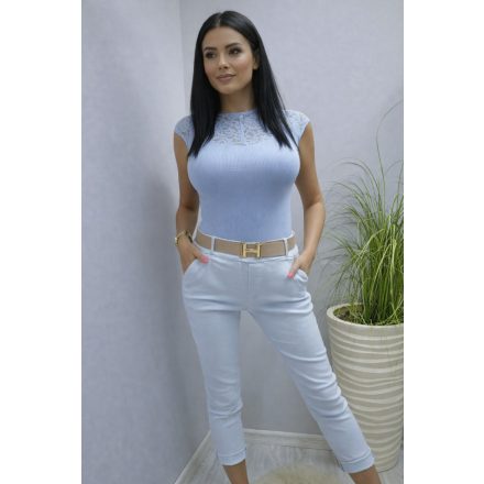 Nagyon csinos gumírozott derekú tavaszi nadrág övvel (babakék)