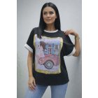 Puha anyagú csinos mintás lezser felső (fekete)