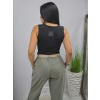 Nagyon csinos finoman bordázott trikó (fekete)