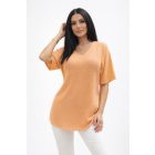 Csinos V kivágott puha anyagú rövid ujjú pulóver (narancs)