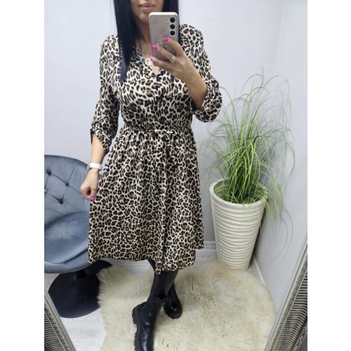 Ocelotmintás ruha derekán megkötővel