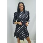 Alján fodros csinos pöttyös tavaszi ruha (fekete)