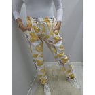 Színes levélmintás gumírozott derekú kényelmes lezser nadrág (sárga-mintás)