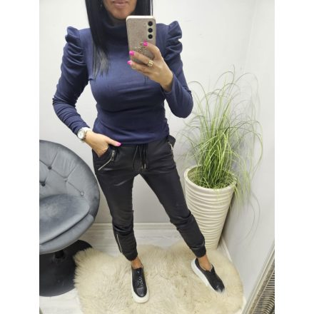 Csinos gumis derekú alján zsebénél cipzáras műbőr nadrág