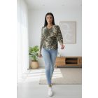 Csinos átlapolt megkötős jégselyem felső (khaki-bézs mintás)