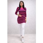 Finoman bordázott csíkos kötött ruha (pink-fekete)