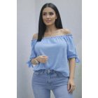 Csinos vállán gumírozott ujján megköthető felső (babakék)