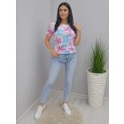 Gyönyörű virágmintás felső díszcsattal (pink-kék)