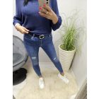 Divatos szaggatott farmernadrág övvel (S6552-7)