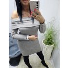 Csinos finoman bordázott vállra húzható ruha (szürke)