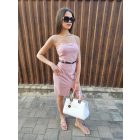 Csinos pántnélküli elején felvágott miniruha övvel (púder rózsaszín)
