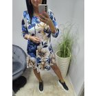 Virágmintás enyhén A vonalú ruha (kék-barna virág)